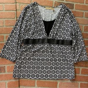 Notations Womens Size XL Black & White Blouse 3/4 Sleeve.